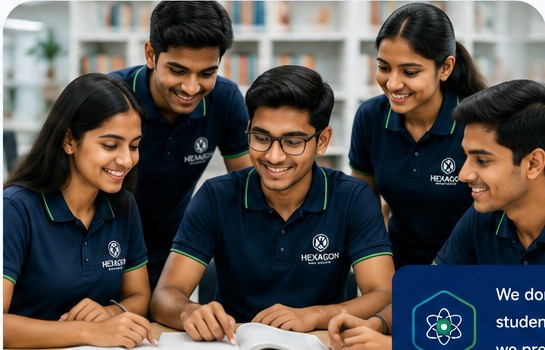 Hexagon students studying together with mentor support