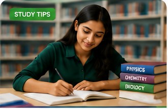 Student preparing for NEET with books