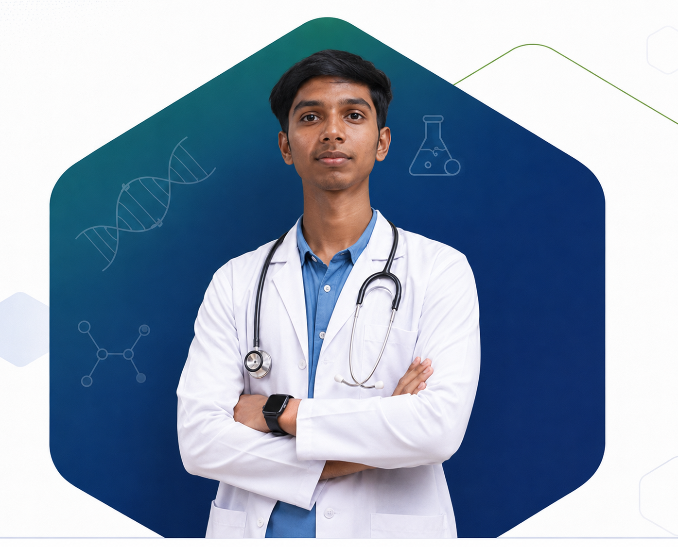 Two confident NEET aspirants dressed as doctors